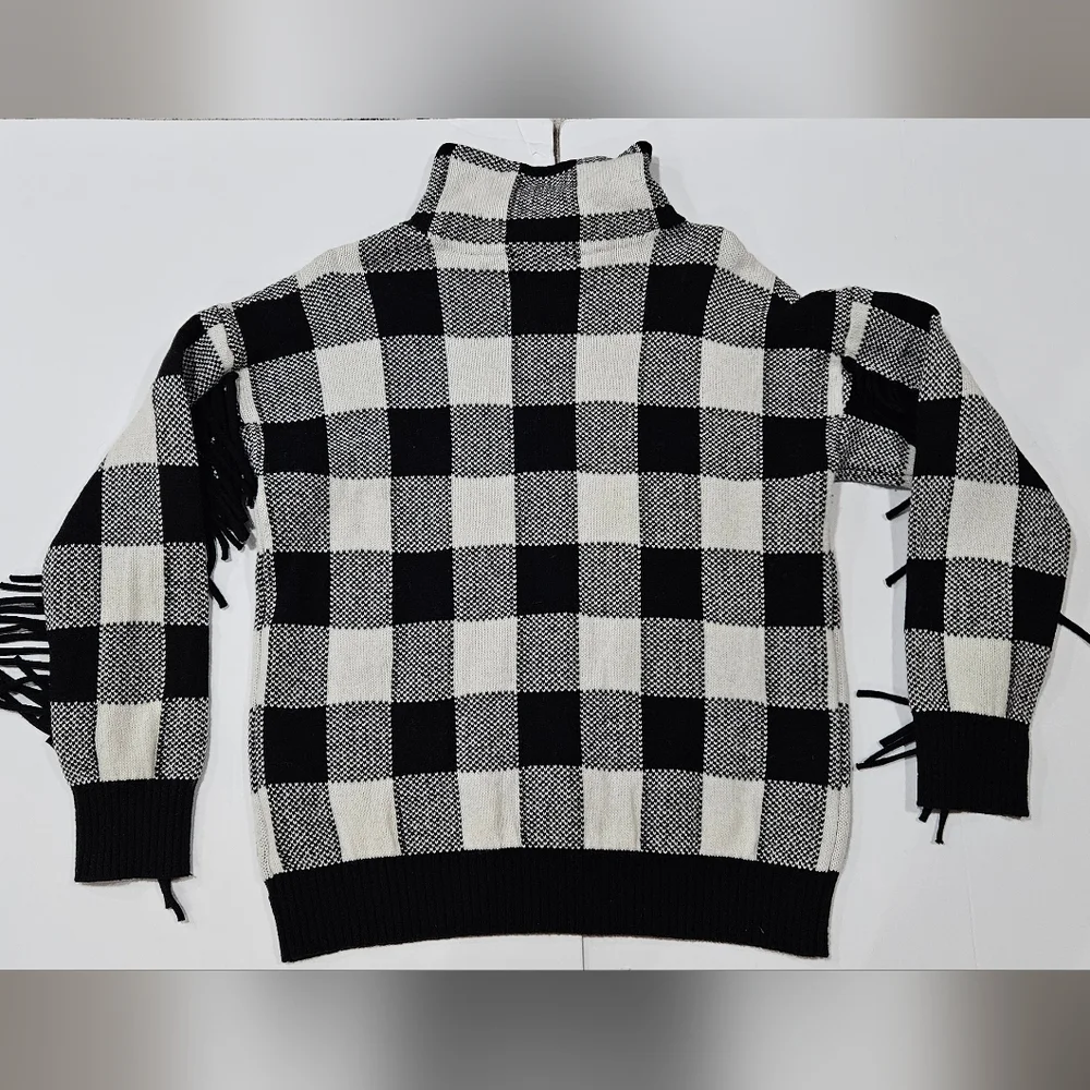 LAUREN Ralph Lauren Black Label Buffalo Plaid Fringe Sweater Wool size S - Picture 5 of 5